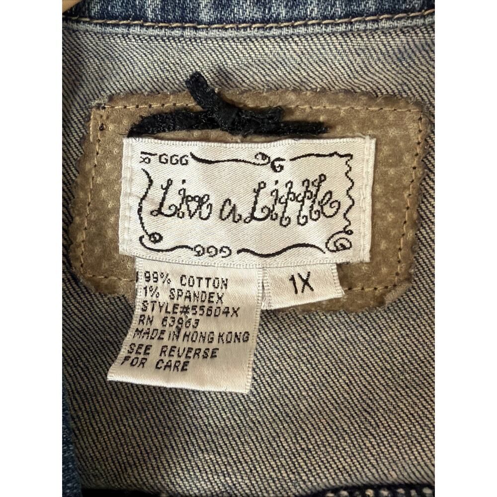 Vintage Live A Little Blue Denim Vest Chest Pockets Silver Buttons 1X Hong Kong - Picture 4 of 4